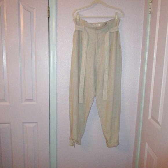 REFORMATION Womens TROUSER Pants Size 14 AVALON Linen POCKETS High Rise BELT Tie - Picture 1 of 10